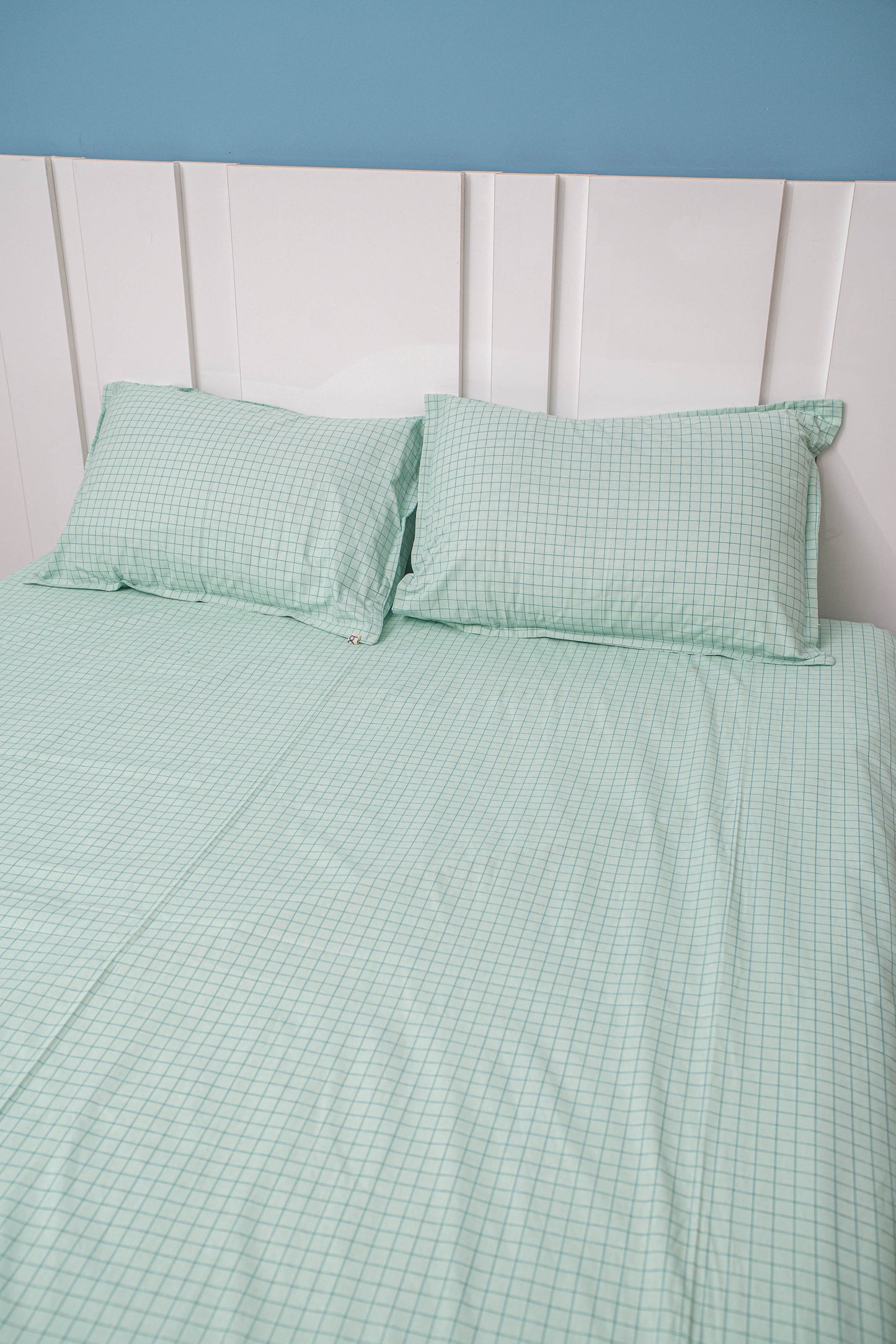 Limited Summer'25 Collection! MINT GRID COTTON BEDSHEET