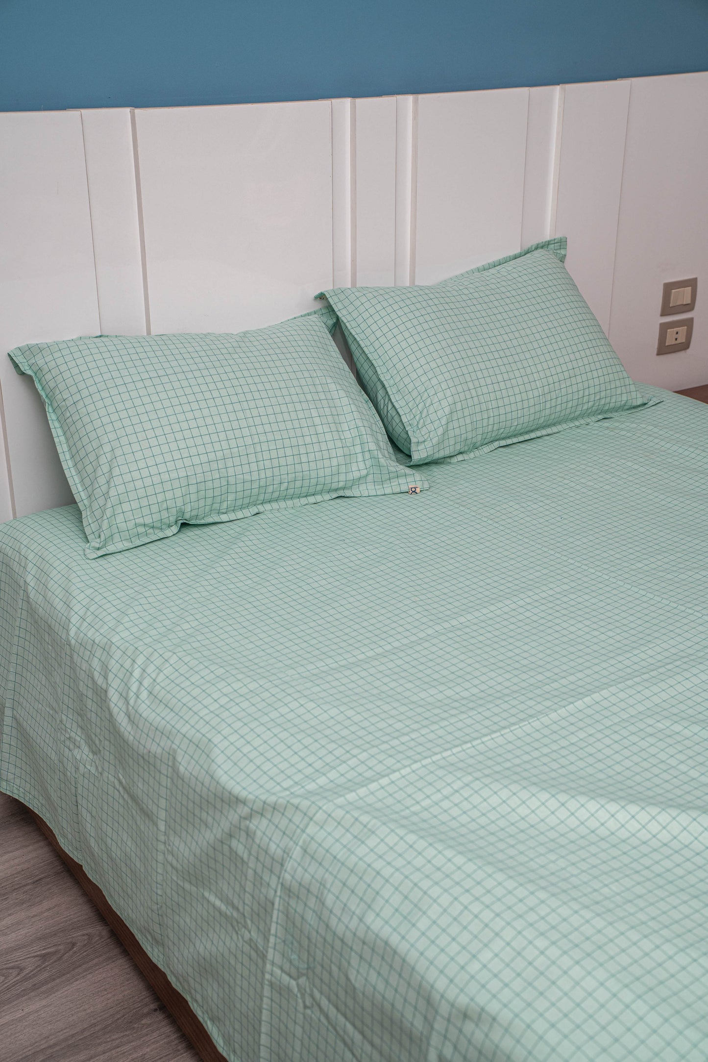 Limited Summer'25 Collection! MINT GRID COTTON BEDSHEET