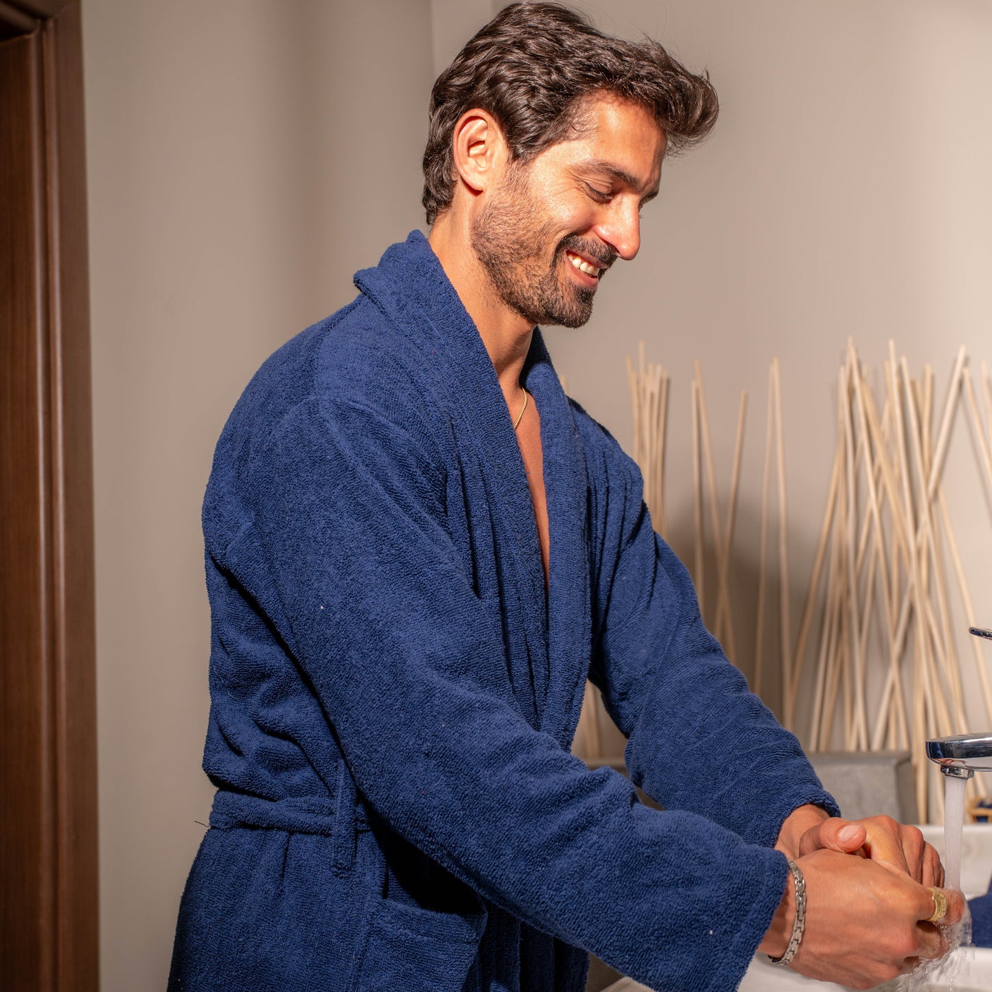 100% cotton bathrobe - Navy
