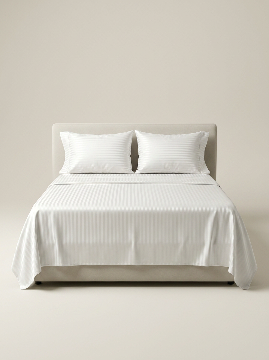 STRIPE-COLOR White | White striped satin set studio front
