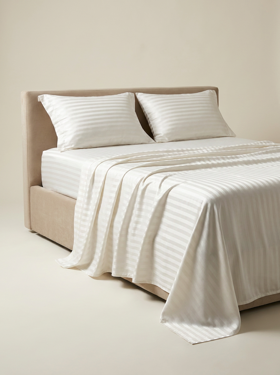 STRIPE-COLOR White 2 | White striped satin side