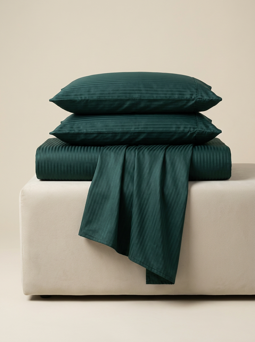 STRIPE-COLOR Emerald Green 3 | Emerald striped satin folded