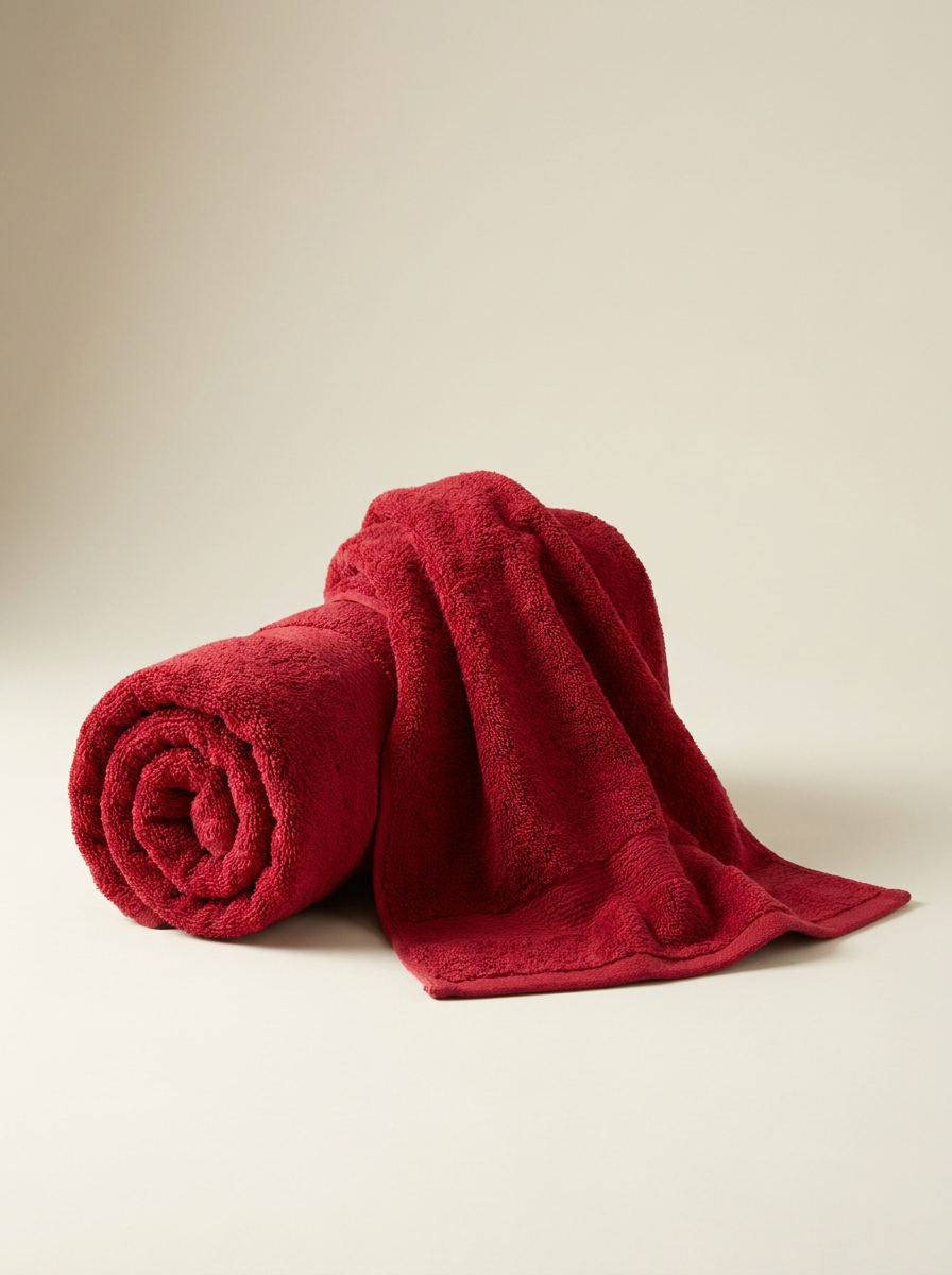 Red cotton towel rolled