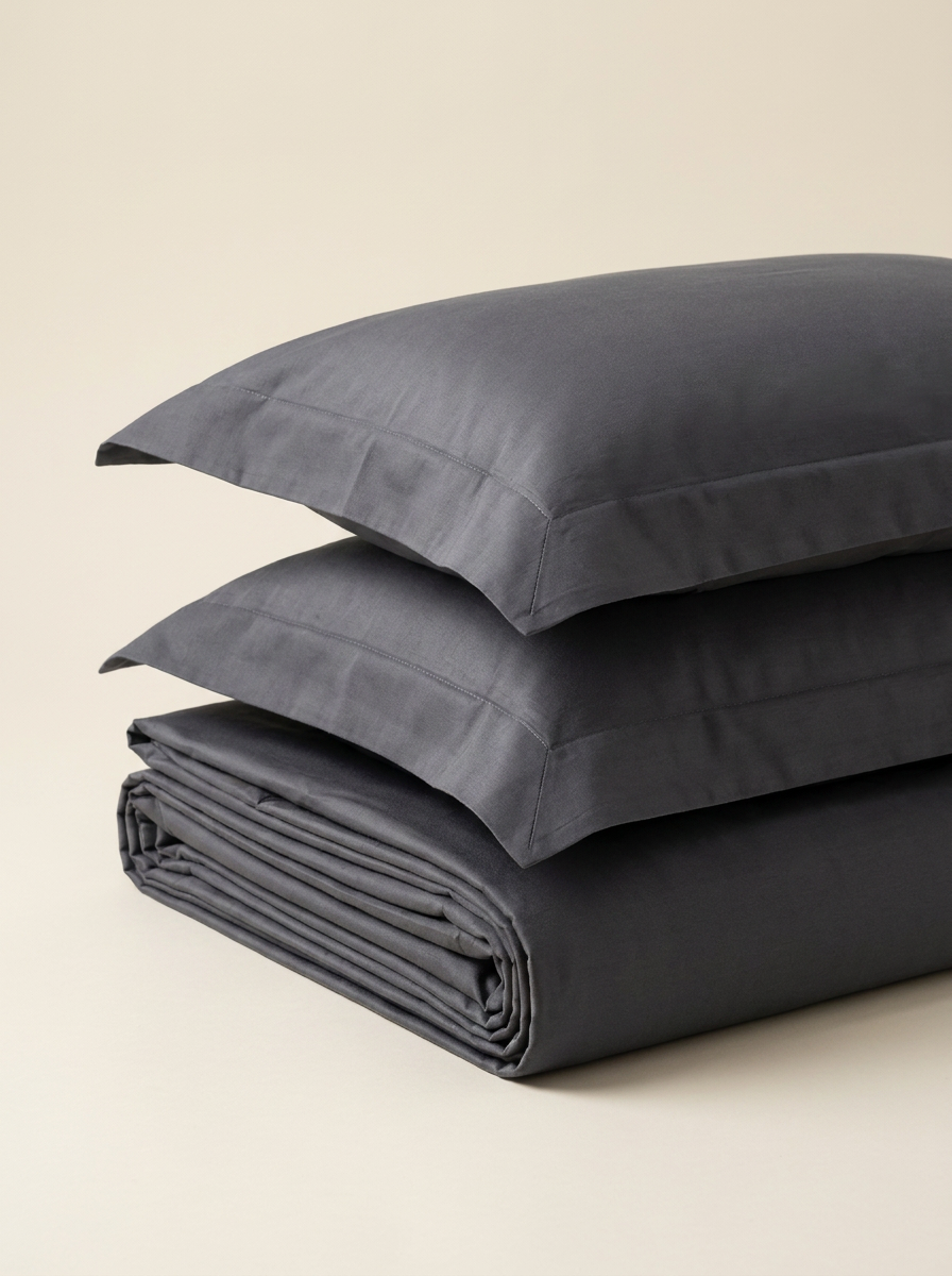 Dark gray percale set folded