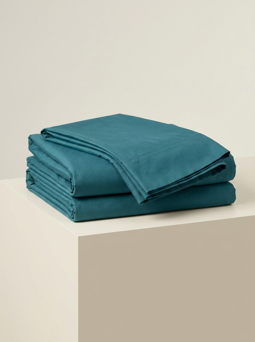 Teal microfiber sheet set folded