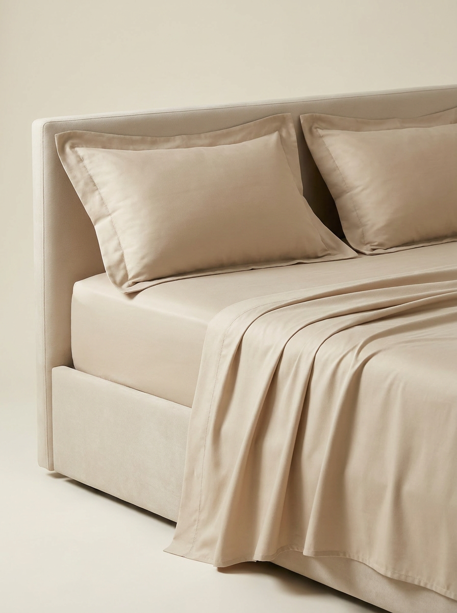 Beige microfiber sheet set side