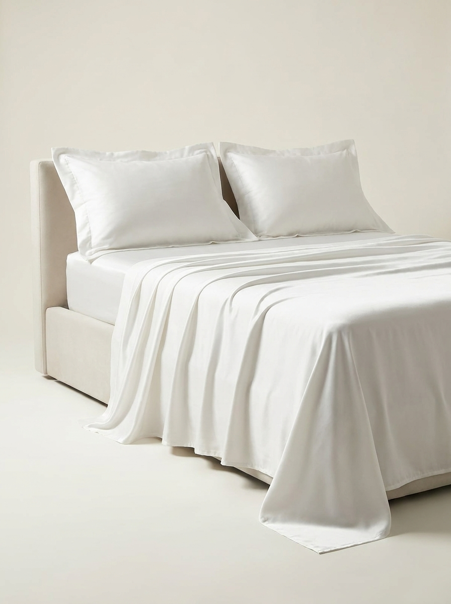 White microfiber sheet set side