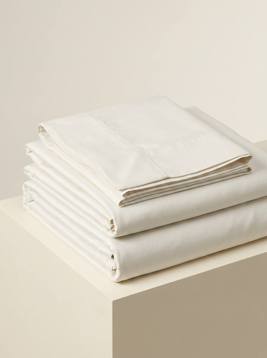 Off-white microfiber sheet set folded