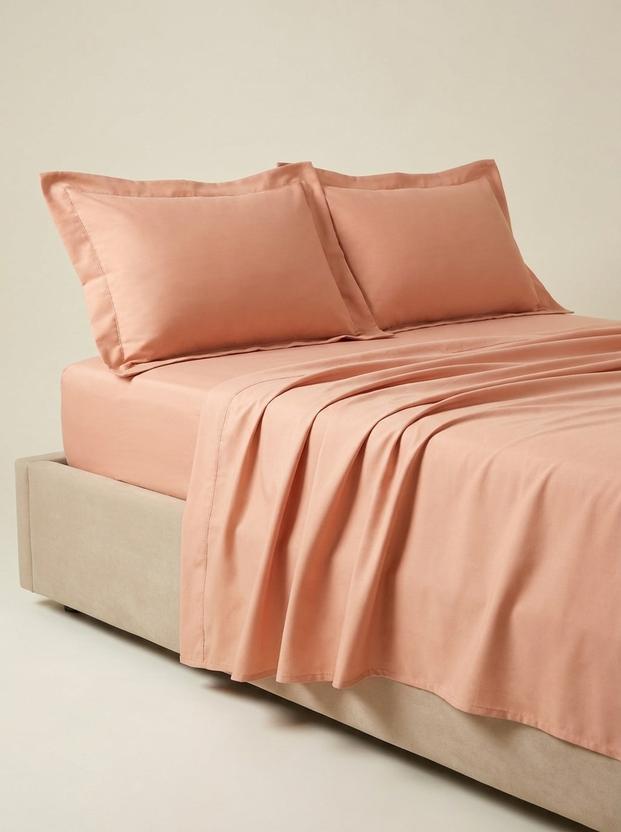 Peach microfiber sheet set side