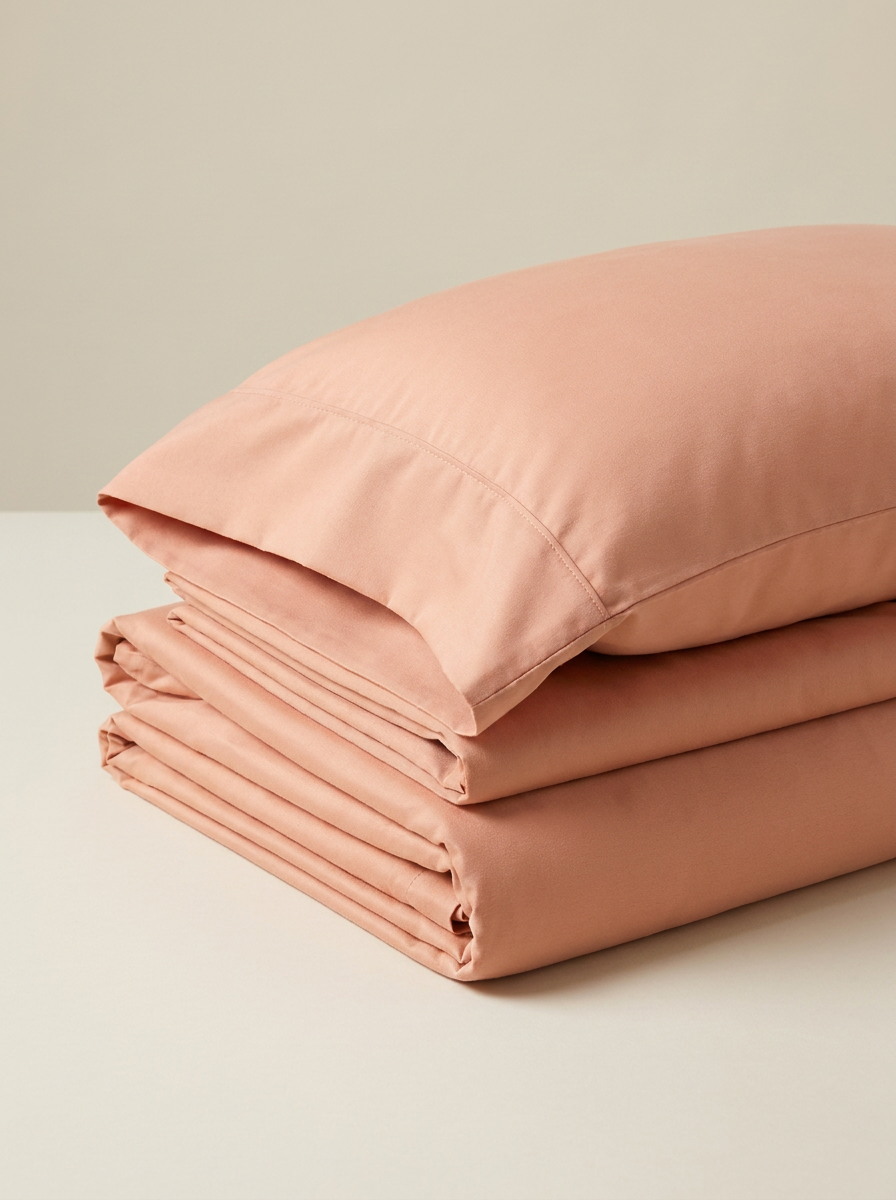 Peach microfiber sheet set folded