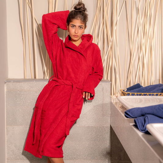 100% cotton bathrobe - Dark Red