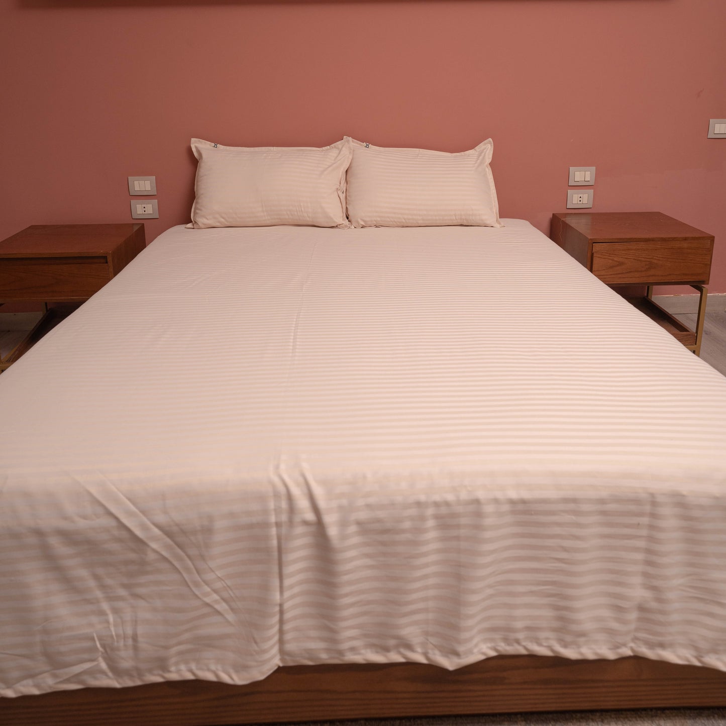 BEIGE SATIN/COTTON STRIPED BEDSHEET