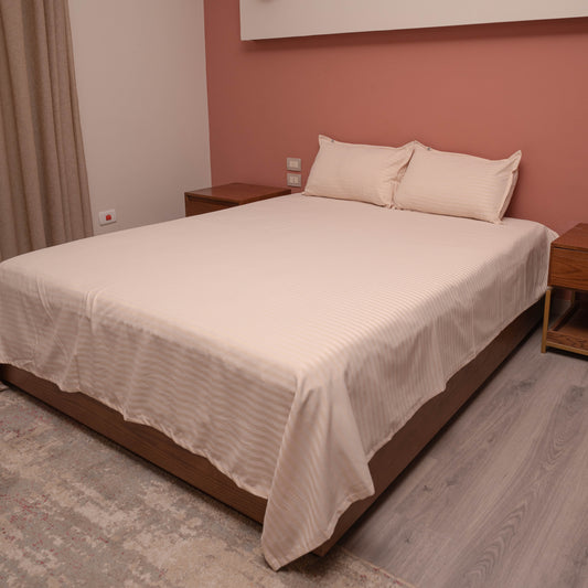 BEIGE SATIN/COTTON STRIPED BEDSHEET