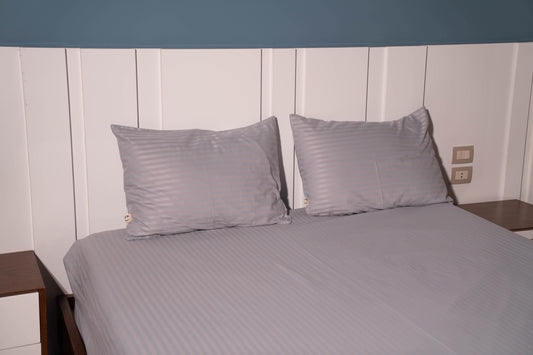 GRAY SATIN/COTTON STRIPED BEDSHEET