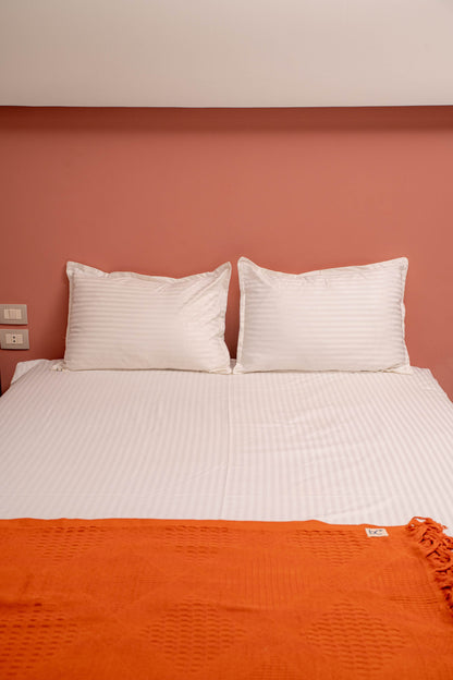 White Satin Striped Bedsheet | Poly-Cotton