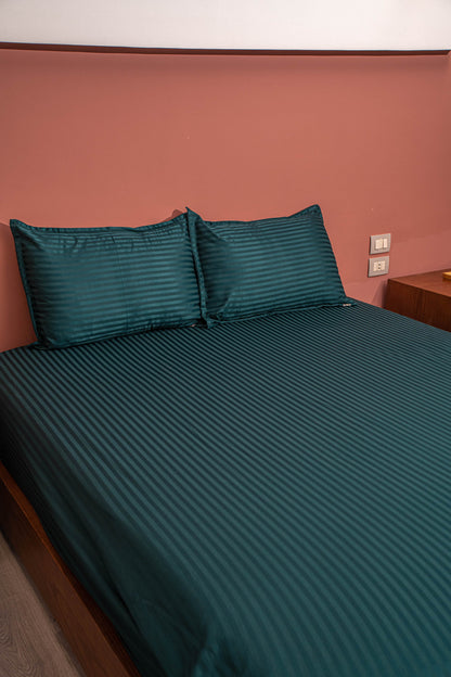 Emerald Green Satin Striped Bedsheet | Poly-Cotton