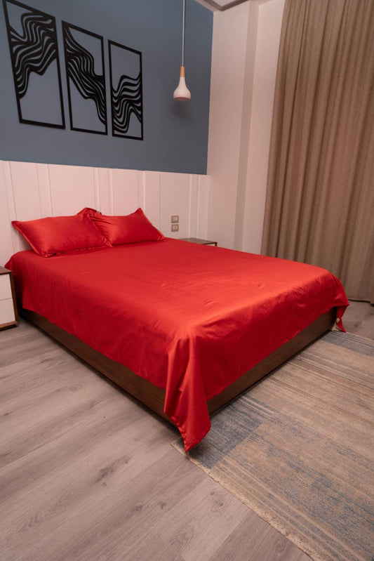 RUBY RED SATIN BEDSHEET