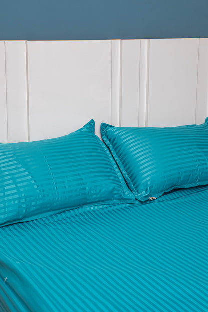 Blue Satin Striped Bedsheet | Poly-Cotton