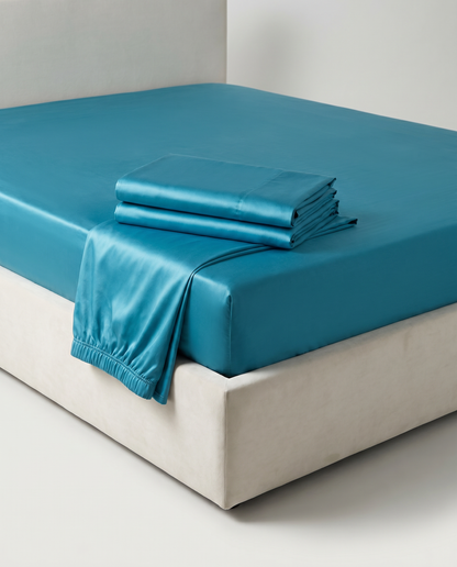 SATIN-COLOR Azure Blue 3 | Azure Blue satin folded set