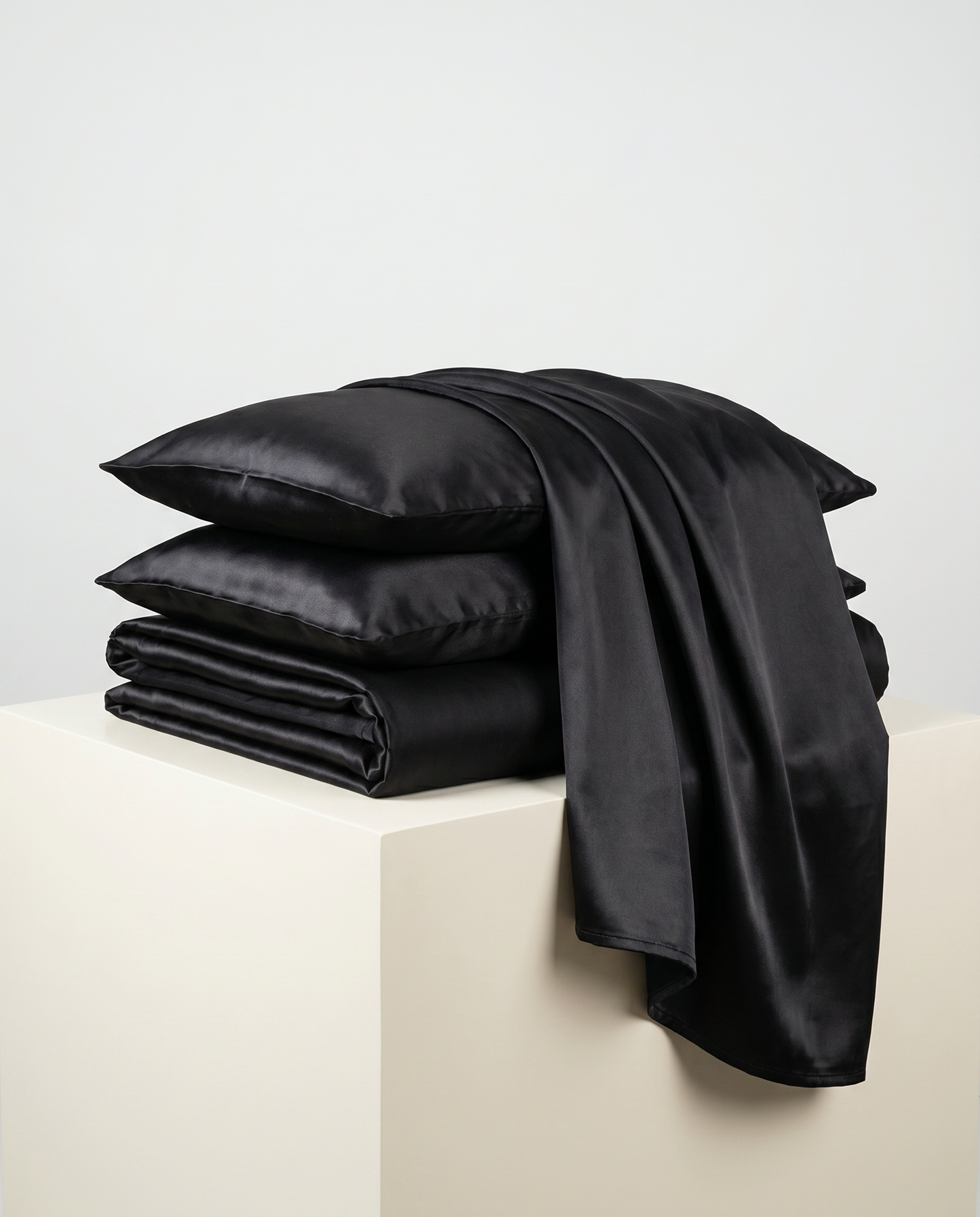 SATIN-COLOR Black 3 | Black satin folded set