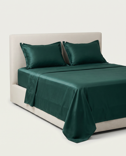 SATIN-COLOR Emerald Green | Emerald green satin bedsheet set studio