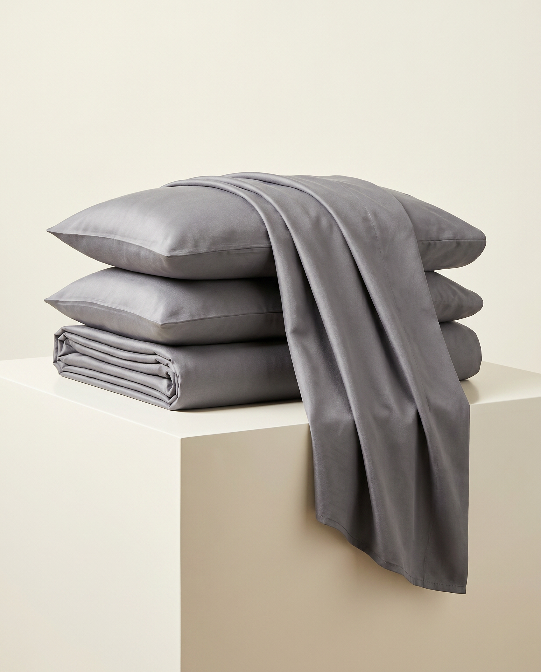 SATIN-COLOR Gray 3 | Gray satin folded set