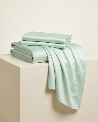 SATIN-COLOR mint 3 | Mint satin folded set