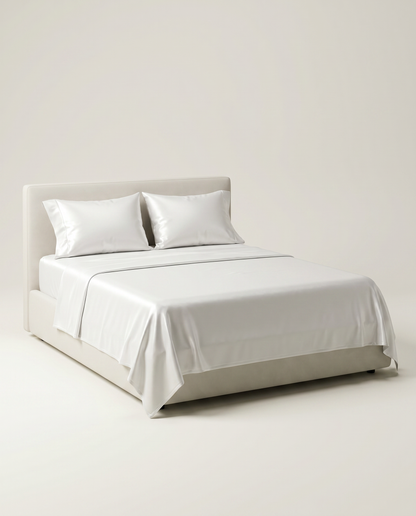 SATIN-COLOR White | White satin bedsheet set studio