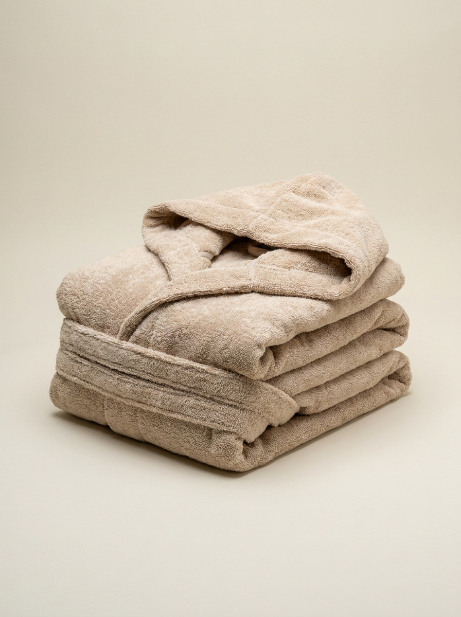 Beige cotton bathrobe folded