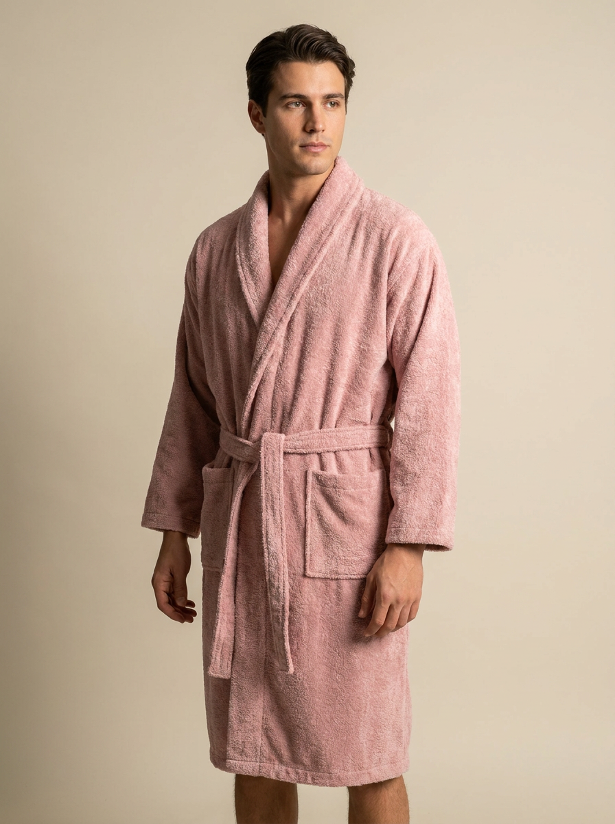 ROBE-COLOR Rose | Rose cotton bathrobe studio front