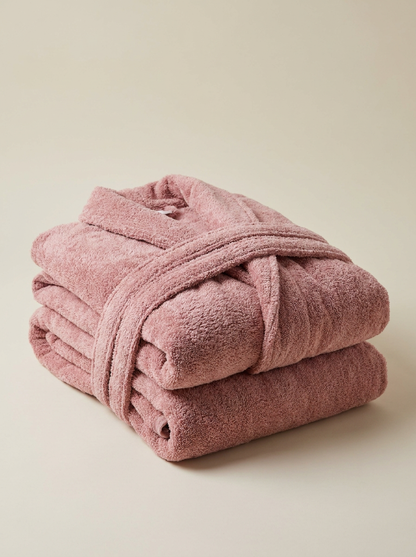 Rose cotton bathrobe folded