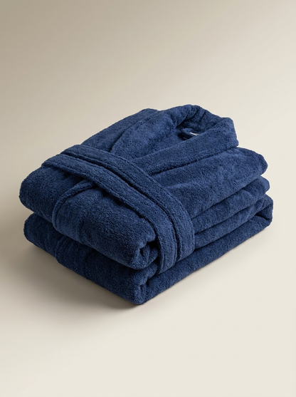 Navy cotton bathrobe folded
