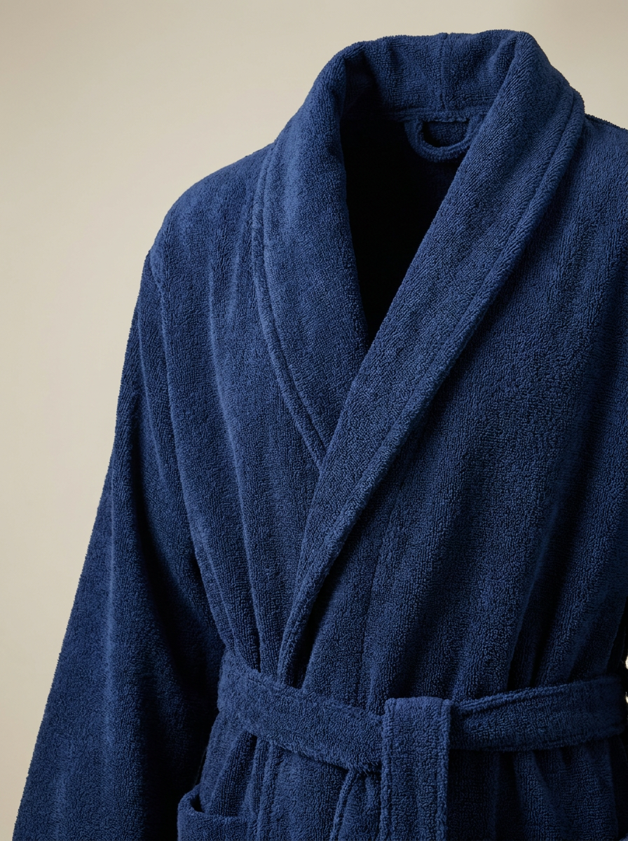 Navy cotton bathrobe fabric close-up