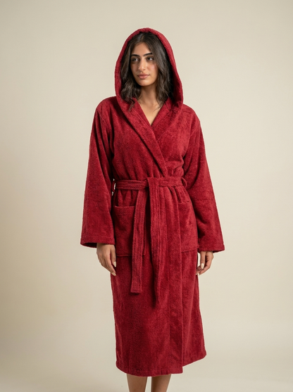 ROBE-COLOR Red | Red cotton bathrobe studio front