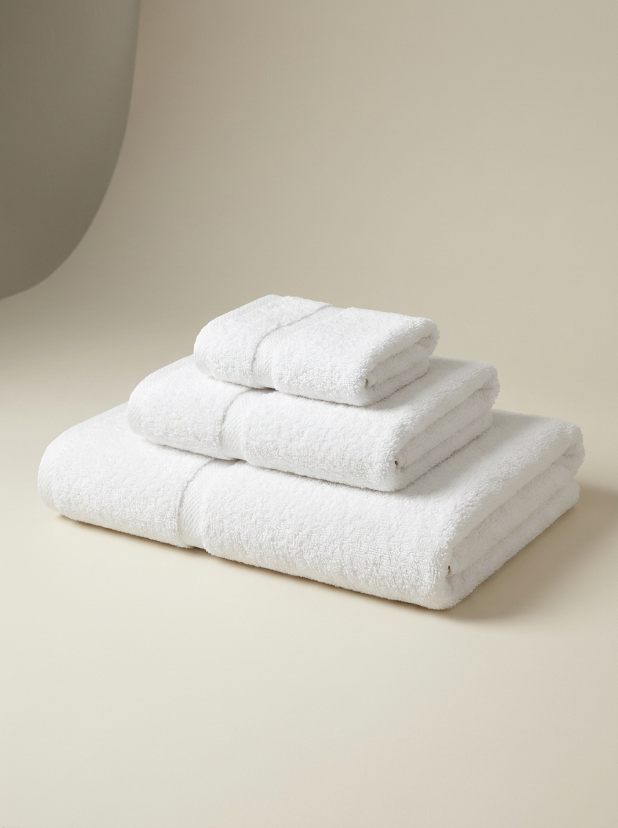 TOWEL-COLOR White | White cotton towel stack studio