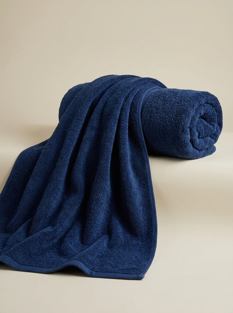 Navy cotton towel rolled