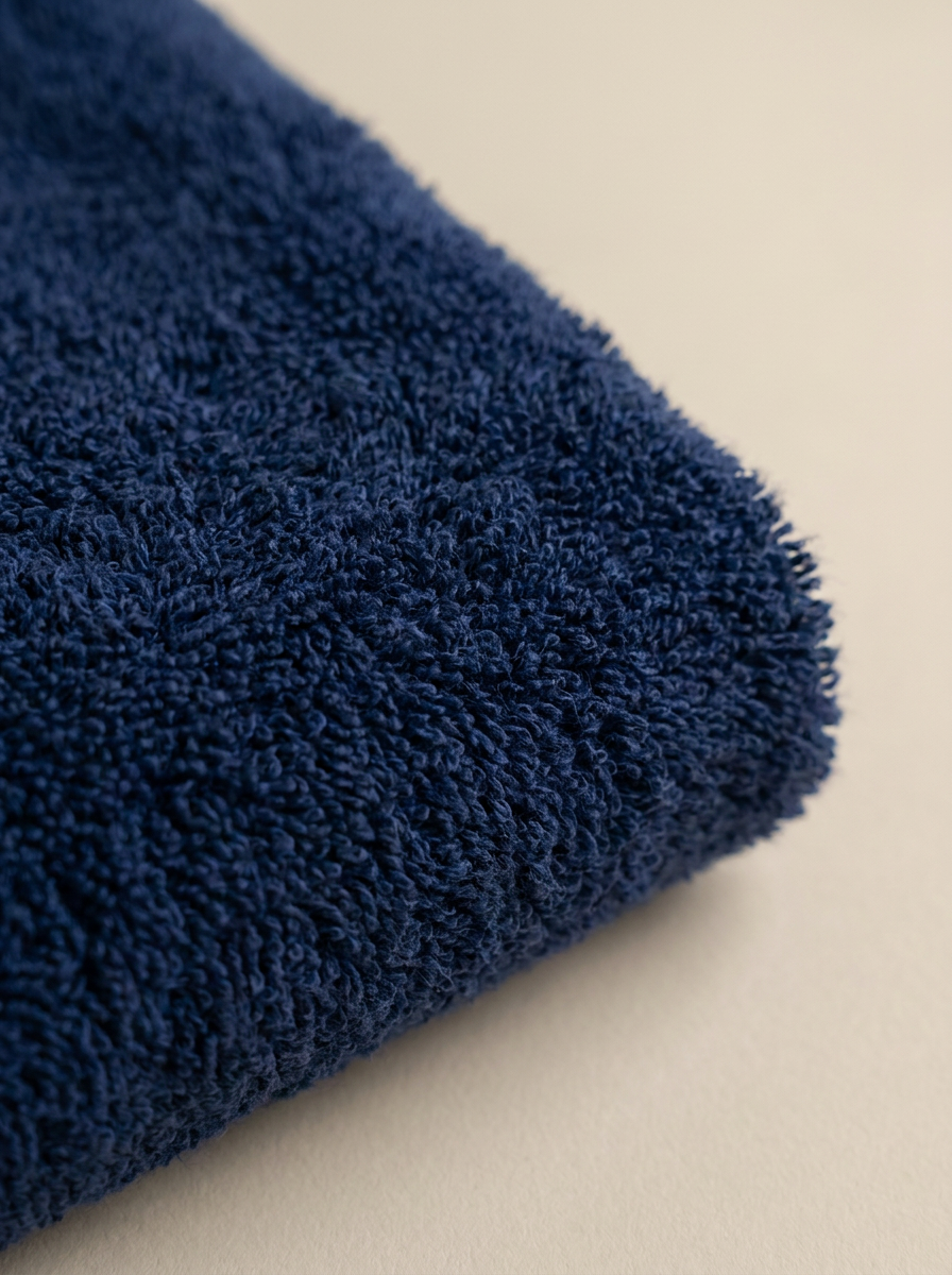 Navy cotton towel texture close-up
