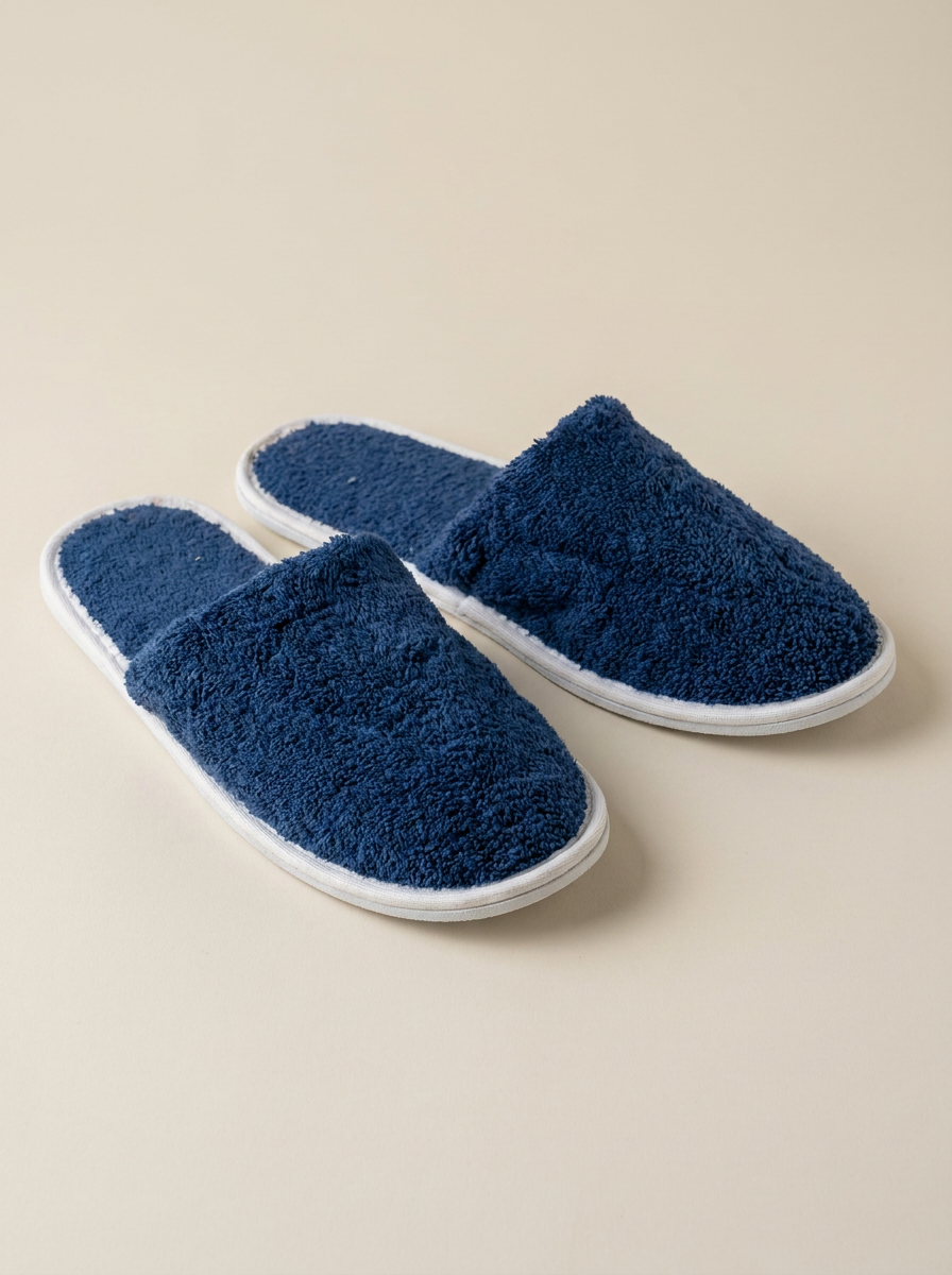 Navy cotton slippers angle