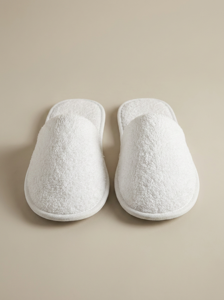 White cotton slippers studio pair