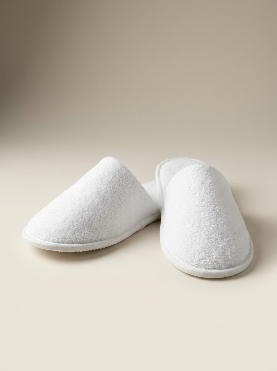 White cotton slippers angle