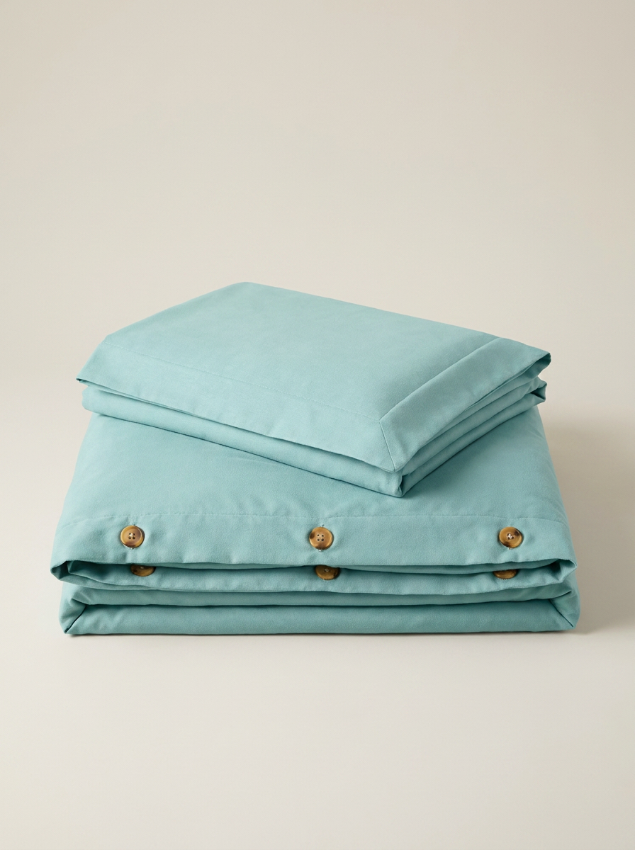 Aqua microfiber duvet cover folded with buttons