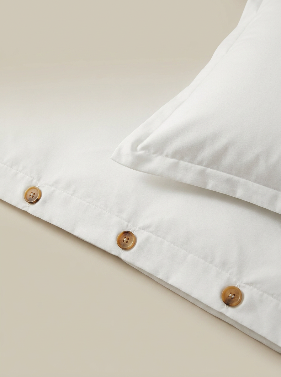 White duvet cover button closure close-up