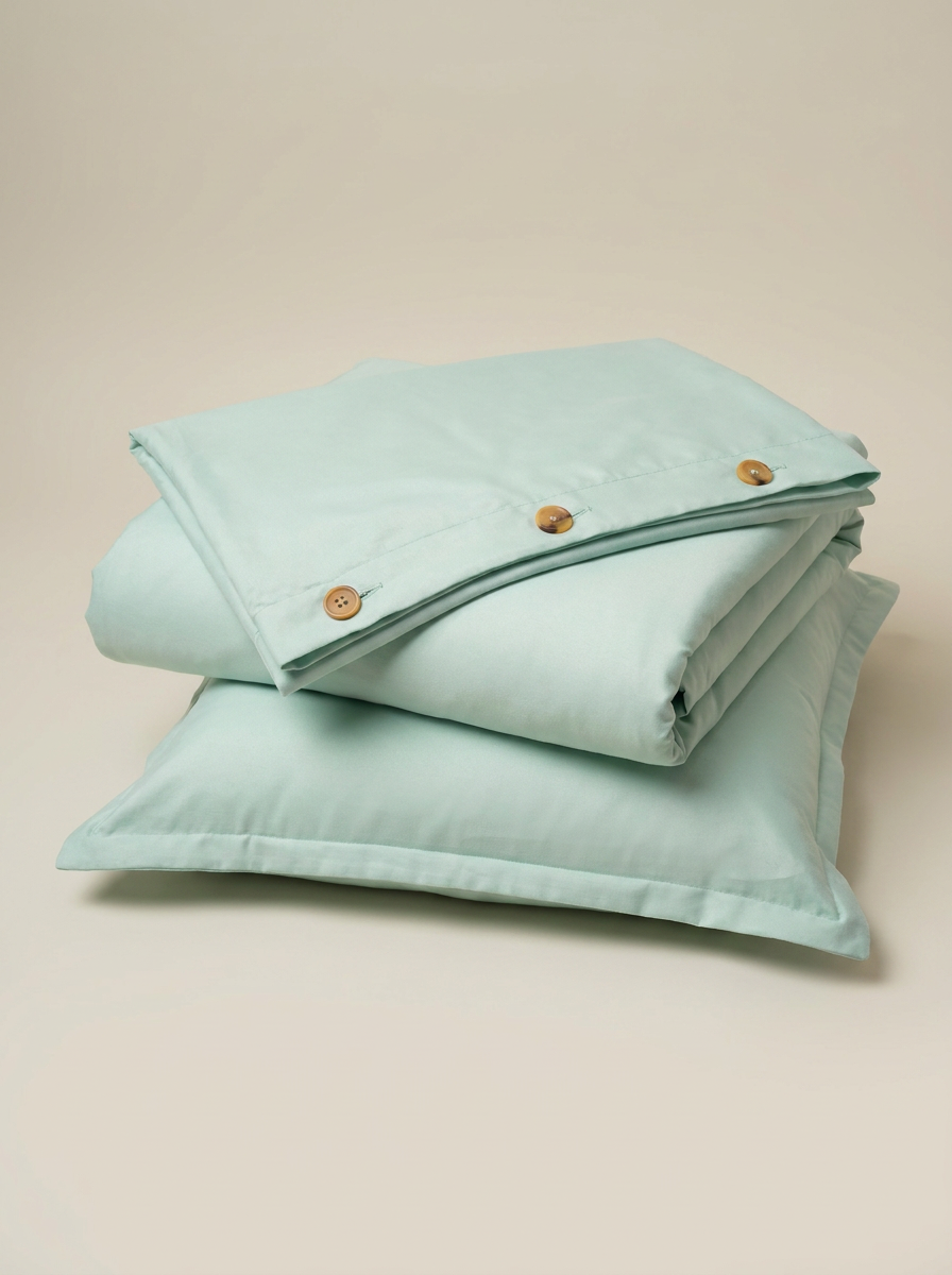 Mint microfiber duvet cover folded with buttons