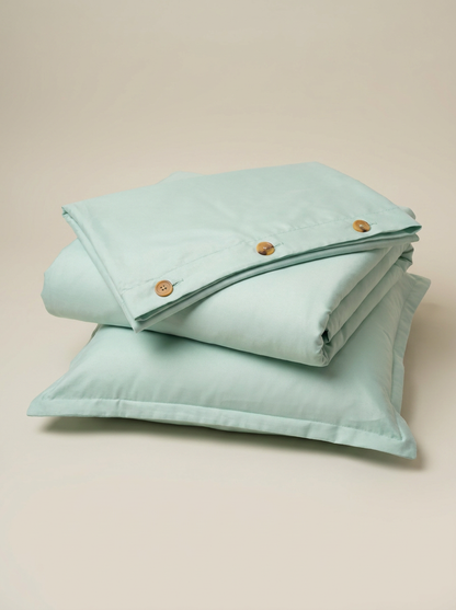 Mint microfiber duvet cover folded with buttons