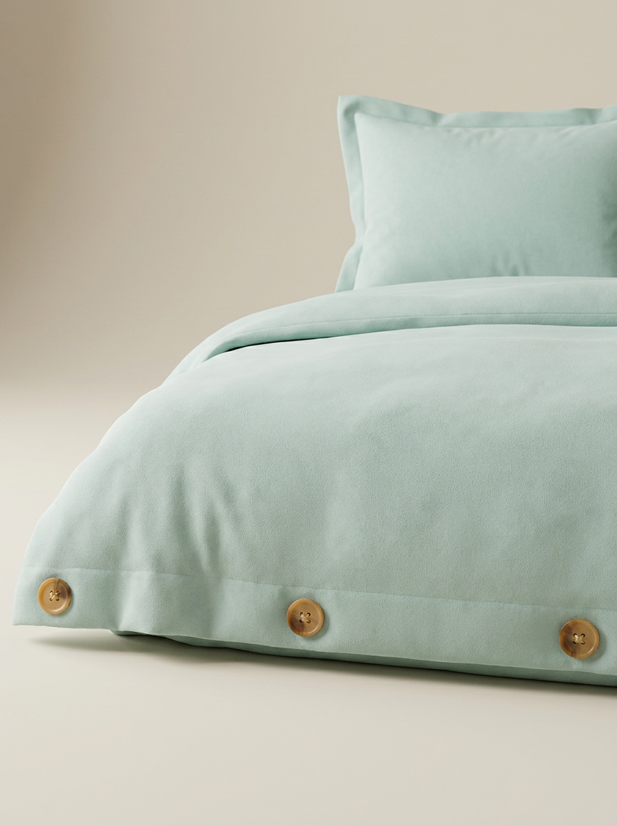 Mint duvet cover button closure close-up