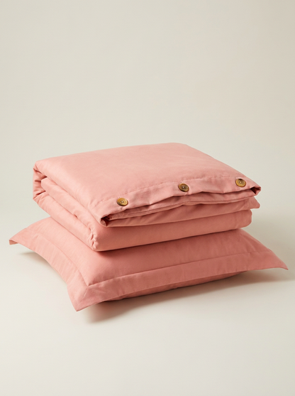 Salmon microfiber duvet cover folded with buttons