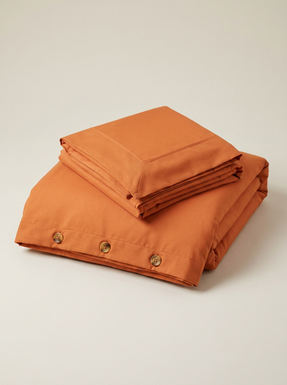 Orange microfiber duvet cover folded with buttons