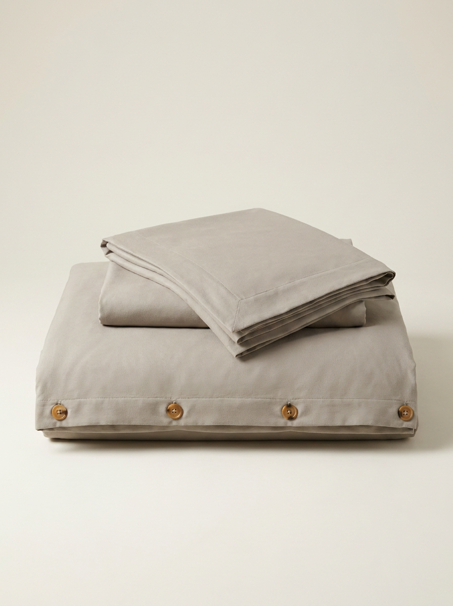 Greige microfiber duvet cover folded with buttons