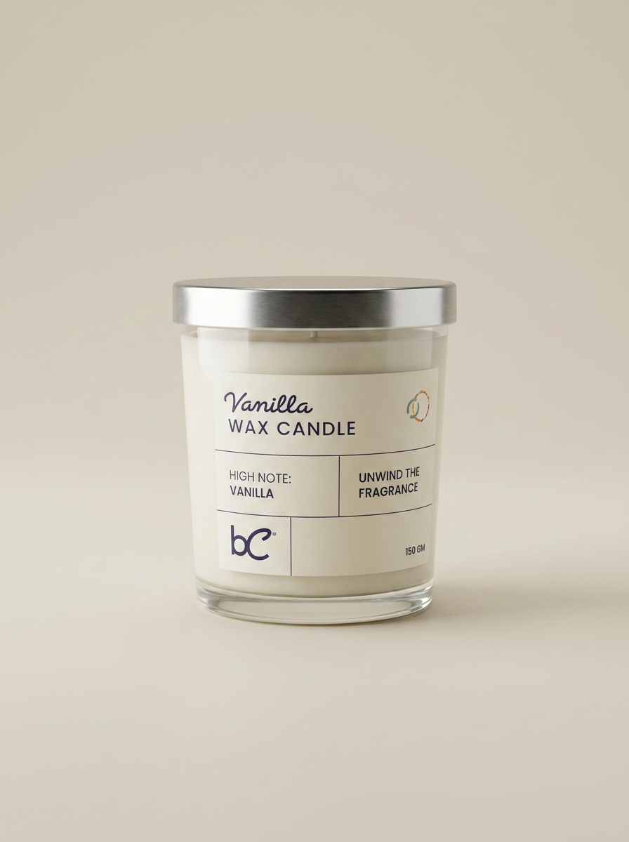 Vanilla scented candle pack shot
