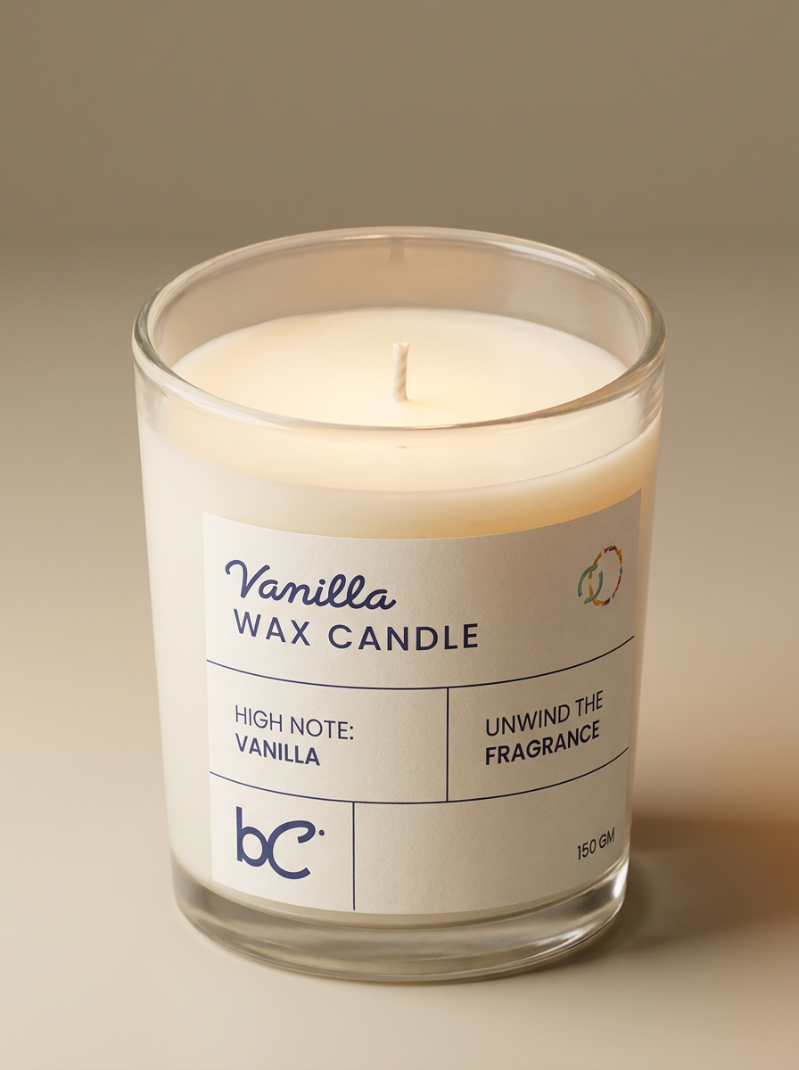 Vanilla scented candle label close-up